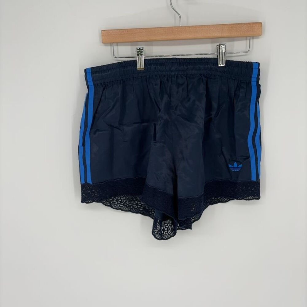 adidas Navy Blue Satin Athletic Shorts with Lace Trim